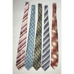 Lot Of 5 Men's Ties Silk Geoffrey Beene Crazy Horse Kenneth Cole Saxony 28 & 29